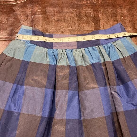 Lands‎ End Canvas Silk Blend Checkered Skirt Womens 0 Blue Grey Preppy School - Picture 14 of 15